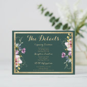 Elégante forêt vert or rose floral détails carte (Debout devant)