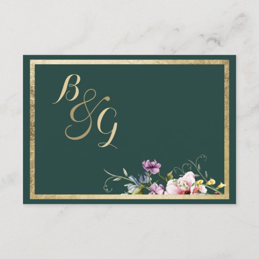 Elégante forêt vert or rose floral détails carte (Dos)