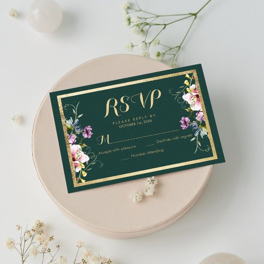 Elégante forêt vert or rose floral RSVP