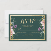 Elégante forêt vert or rose floral RSVP (Devant)