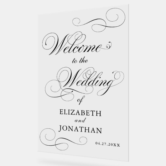 Elegante formele Black Script bruiloft welkom Acryl Bord (Hoek)