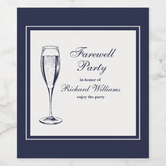 Elegante formele donkerblauwe witte afscheidsfeest wijn etiket (Enkel label)