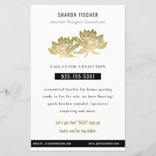 Elegante formele Faux Gold Lotus Bloemen Business Flyer