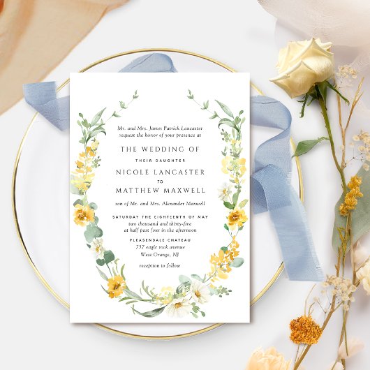 Elegante formele gele bloemenbruiloft kaart