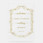 Elegante formele Gouden Bloem Frosted Welkom Acryl Bord (Voorkant)