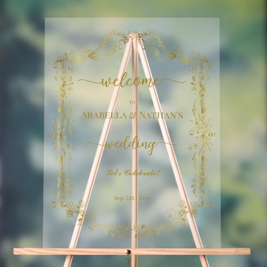 Elegante formele Gouden Bloem Frosted Welkom Acryl Bord (Neutraal)