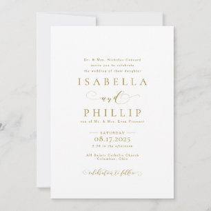 Elegante formele gouden, zwarte, witte bruiloft kaart