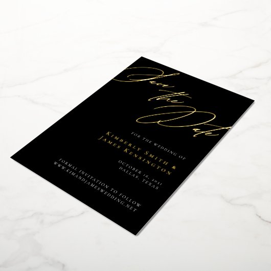 Elegante Formele Kalligrafie Bruiloft Save the Dat Folie Uitnodiging (Gedraaid)