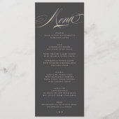 Elegante formele kalligrafie houtskool beige bruil menu (Voorkant)