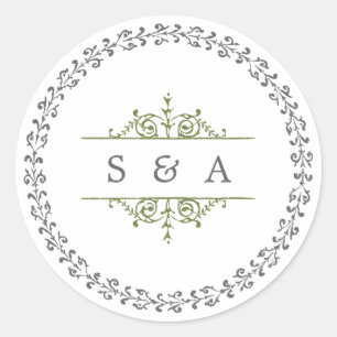 Elegante formele klassieke vintage bruiloft monogr ronde sticker