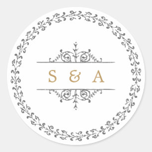 Elegante formele klassieke vintage bruiloft monogr ronde sticker