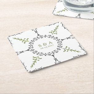 Elegante formele klassieke vintage bruiloft monogr vierkante kartonnen onderzetter