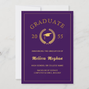 Elegante formele lauwerkrans gouden baret afstudee aankondiging