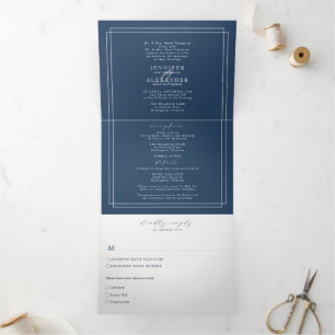 Elegante formele marine vet bruiloft drievoudig drieluik uitnodiging