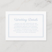 Elegante formele poeder blauw script bruiloft deta informatiekaartje (Voorkant)