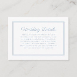 Elegante formele poeder blauw script bruiloft deta informatiekaartje