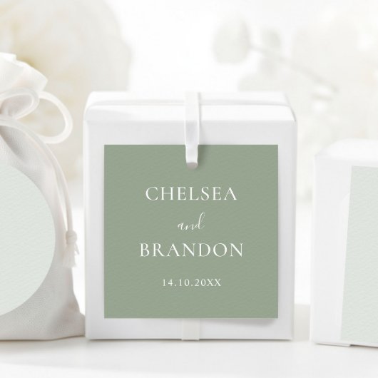Elegante formele script landelijke saliegroene bru bedankjes labels