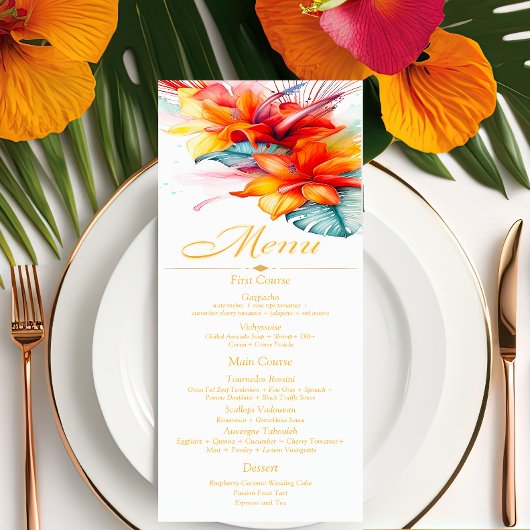Elegante formele tropische bruiloft menu