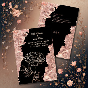 Elegante formele Zwart stropdas Roos Gold Wedding Folie Uitnodiging