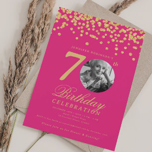 Elegante foto 70e verjaardag Gold Hot Pink Kaart