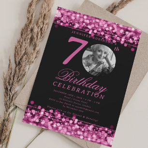 Elegante foto 70e verjaardagsfeest hete roze licht kaart