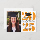 Elegante foto afstuderen 2025 Party oranje script Kaart (Voorkant / Achterkant)