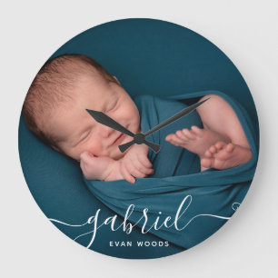 Elegante foto baby naam sjabloon kinderkamer grote klok