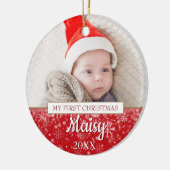 Elegante foto baby's eerste kerst script keramisch ornament (Links)