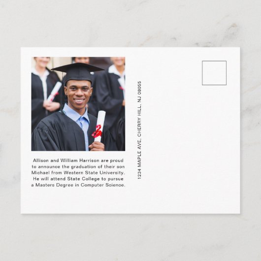 Elegante foto bordeauxrood goud universiteitsafstu aankondigingskaart (Achterkant)