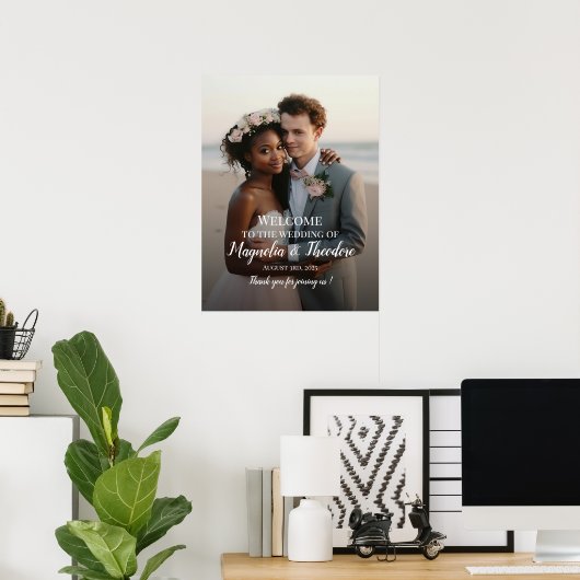 Elegante foto bruiloft welkom teken modern script poster (Thuiskantoor)