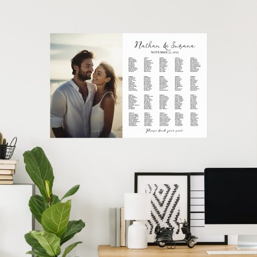 Elegante foto bruiloft zitgrafiek vind uw stoel poster (Thuiskantoor)