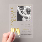 Elegante foto Champagne bruiloft Bewaar de datum Acryl Uitnodigingen (Insitu (Draagbaar))
