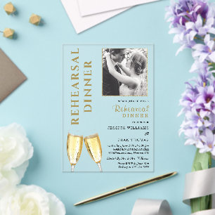 Elegante foto Champagne repetitie diner Acryl Uitnodigingen
