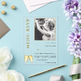 Elegante foto Champagne Trouwmenu RSVP Acryl Uitnodigingen