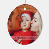 Elegante foto eerste kerst script typografie keramisch ornament (Links)