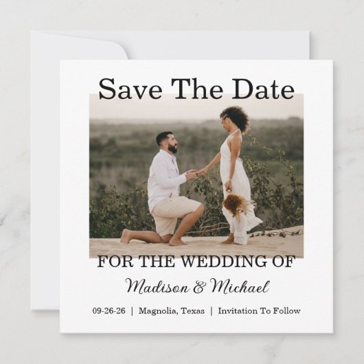 Elegante foto Flat Wedding Save the Date Kaart (Voorkant)