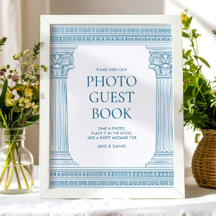 Elegante foto gastensboek feest aanmelding in blau poster