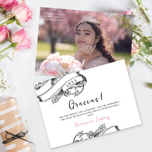  Elegante foto Gracias Mis Quince Anos Bedankkaart