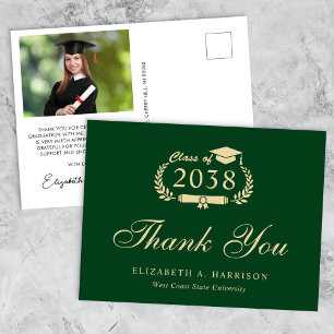 Elegante foto Groen Goud Afstuderen Dank u Briefkaart