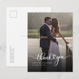 Elegante foto handgeschreven bruiloft Bedankt Briefkaart