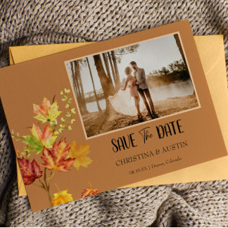 Elegante foto Herfst wild bladeren Save the Date Briefkaart