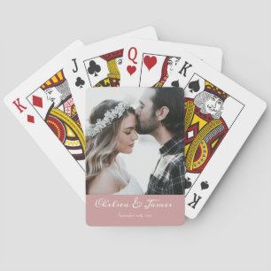 Elegante foto kalligrafie bruiloft Dusty Pink Pokerkaarten