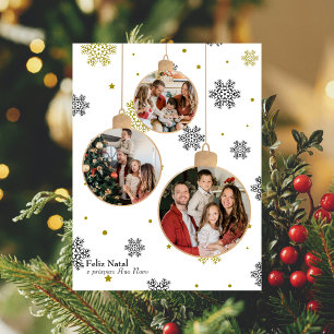 Elegante foto kerst ornament, Portugese wensen Feestdagenkaart