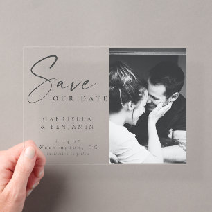 Elegante Foto Minimalistische Trouwkaart Save the  Acryl Uitnodigingen