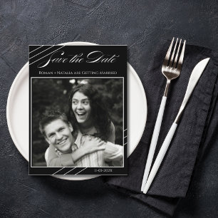 Elegante Foto Minimalistische Zwart Witte Save the Briefkaart