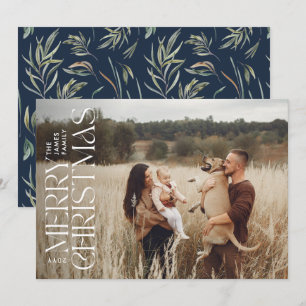 Elegante foto modern minimal marineblauw botanisch feestdagenkaart