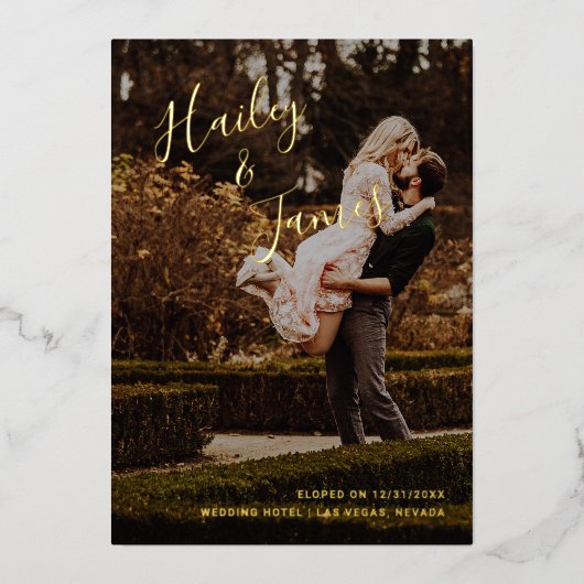 Elegante foto moderne bruiloftreceptie folie uitnodiging (Voorkant)