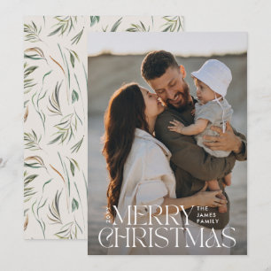 Elegante foto moderne minimale botanische crème feestdagenkaart
