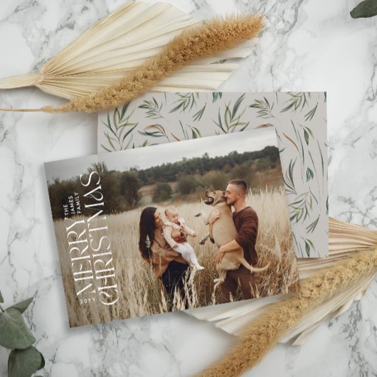 Elegante foto moderne minimale natuurlijke botanis feestdagenkaart