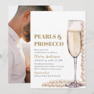 Elegante Foto Parels en Prosecco Vrijgezellenfeest Kaart